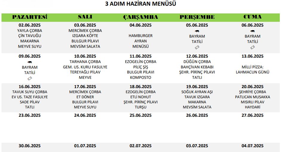 HAZİRAN YEMEK LİSTESİ HAZİRAN YEMEK LİSTESİ